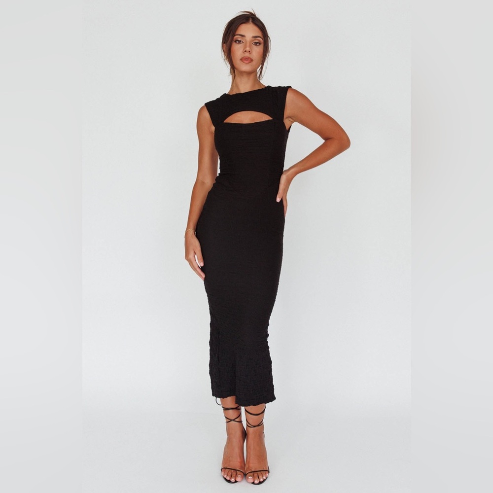 OSAKA MINI LACE-UP BACK MIDI DRESS BLACK